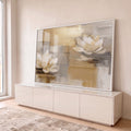 Quadro Decorativo Lótus Branca e Serenidade em ambiente decorado - quadros decorativos para sala