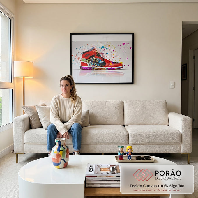 Quadro Decorativo Sneaker Estilizado: Toque Urbano Único em sala de estar moderna - quadros decorativos para sala
