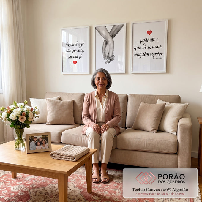 Quadro Decorativo Frases Amor Eterno em sala de estar moderna - quadros decorativos para sala