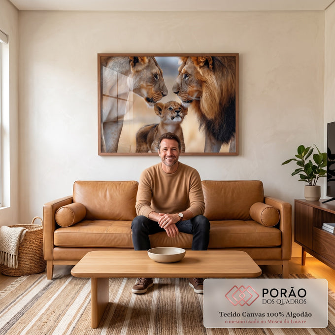 Quadro Decorativo A Simplicidade da Família de Leões Amor e União em sala de estar moderna - quadros decorativos para sala