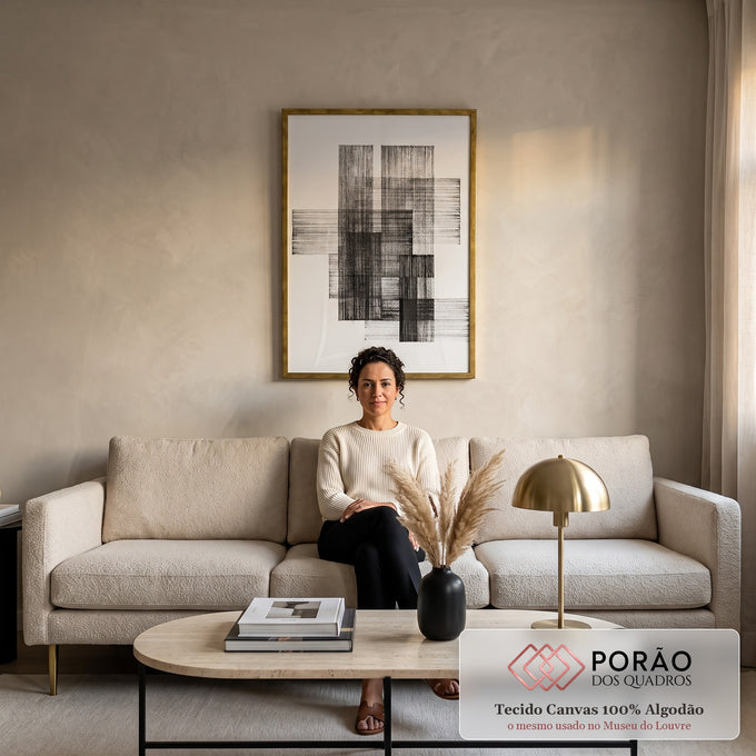 Quadro Decorativo: Elegância Geométrica Preto e Branco em sala de estar moderna - quadros decorativos para sala