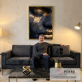 Quadro Decorativo Face Abstrata Dourada em sala de estar moderna - quadros decorativos para sala