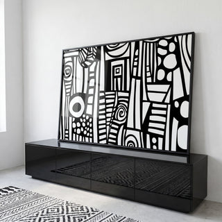 Quadro Decorativo Abstrato Desleixado Arte Única em ambiente decorado - quadros decorativos para sala