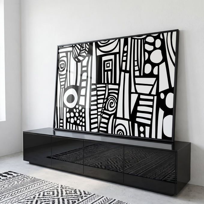 Quadro Decorativo Abstrato Desleixado Arte Única em ambiente decorado - quadros decorativos para sala