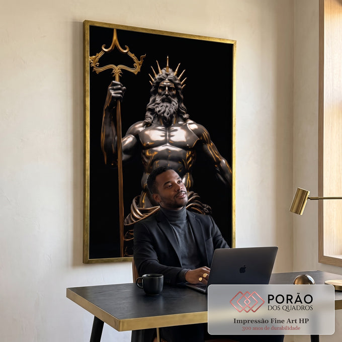 Quadro Decorativo Poseidon com Tridente - Arte Luxuosa para Sua Casa em escritorio moderno - quadros decorativos para sala