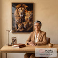 Quadro Decorativo Família de Leão com 3 Filhotes em escritorio moderno - quadros decorativos para sala