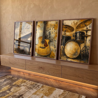 Quadro Decorativo Música em Tríptico em ambiente decorado - quadros decorativos para sala