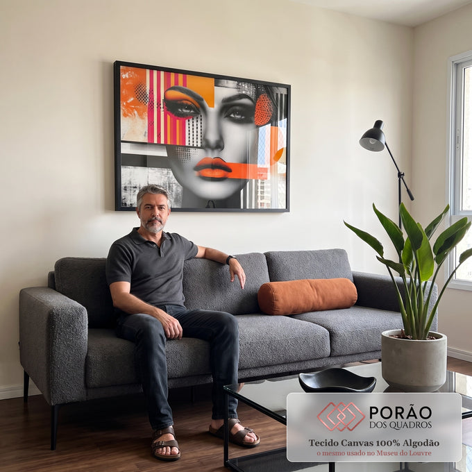 Quadro Decorativo Mulher Abstrata em sala de estar moderna - quadros decorativos para sala