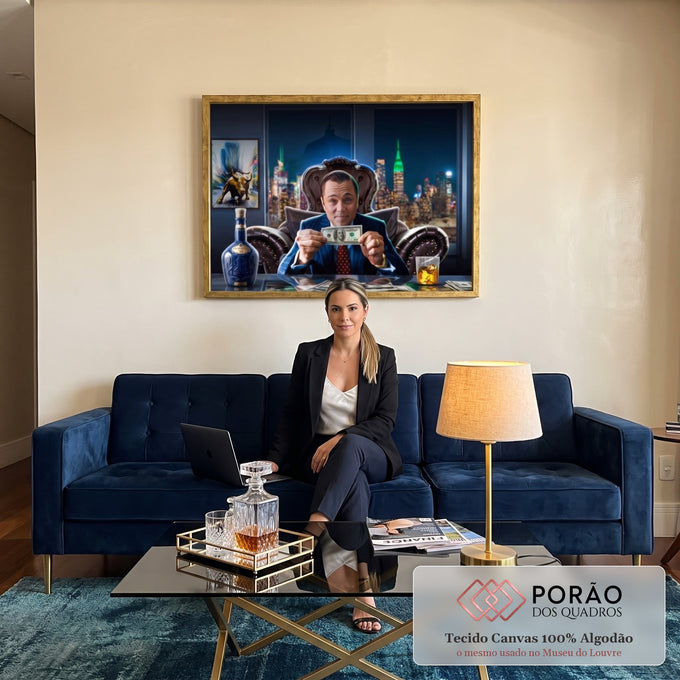 Quadro Decorativo Retrato do Sucesso Financeiro em sala de estar moderna - quadros decorativos para sala