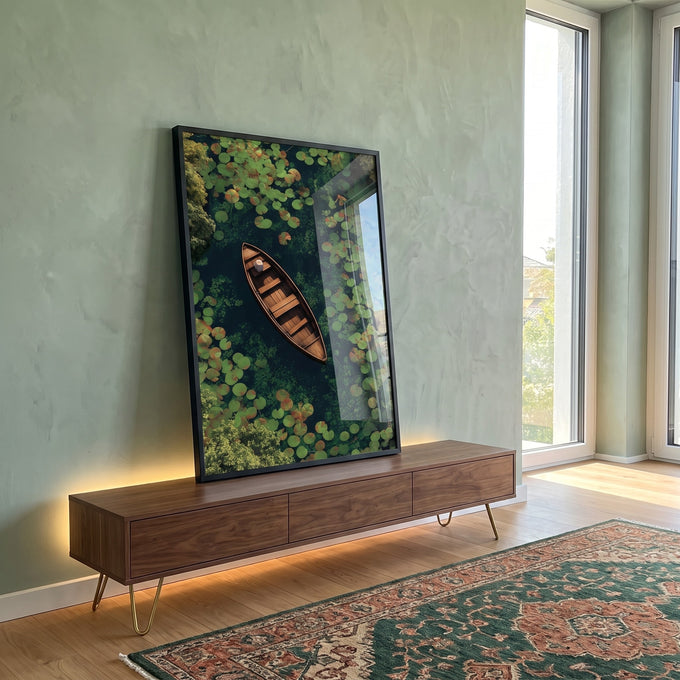Quadro Decorativo Lago Sereno em ambiente decorado - quadros decorativos para sala