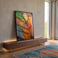 Quadro Decorativo Folhas Vibrantes em ambiente decorado - quadros decorativos para sala