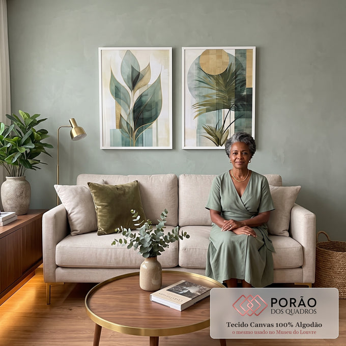 Quadro Decorativo Duo Leaves - Elegância Verde para sua Decoração Moderna em sala de estar moderna - quadros decorativos para sala