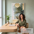 Quadro Decorativo Minimalista de Folhas Verdes - Elegância e Sustentabilidade em escritorio moderno - quadros decorativos para sala