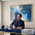 Quadro Decorativo Abstração Sofisticada em Azul e Dourado em escritorio moderno - quadros decorativos para sala