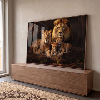 Quadro Decorativo Família de Leão com 3 Filhotes - Ternura e Estilo para sua Decoração em ambiente decorado - quadros decorativos para sala