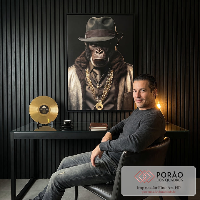 Quadro Decorativo Macaco Gangster - Arte Moderna e Sofisticada para Ambientes Ousados em escritorio moderno - quadros decorativos para sala