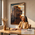 Quadro Decorativo O olhar Profundo do Leão em escritorio moderno - quadros decorativos para sala