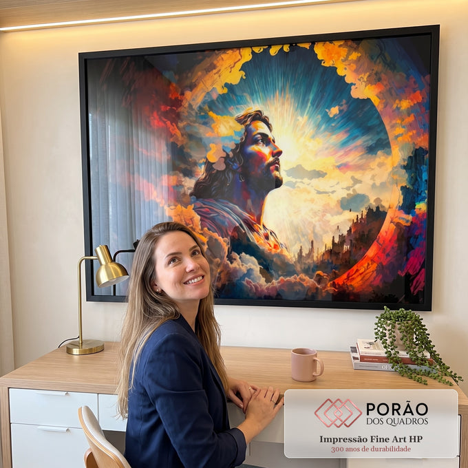 Quadro Decorativo: Encante-se com Jesus em Cores Vibrantes em escritorio moderno - quadros decorativos para sala
