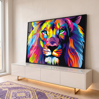 Quadro Decorativo Rei da Selva: Força Vibrante em Cores em ambiente decorado - quadros decorativos para sala