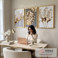 Quadro Decorativo: Elegância Dourada e Floral em escritorio moderno - quadros decorativos para sala