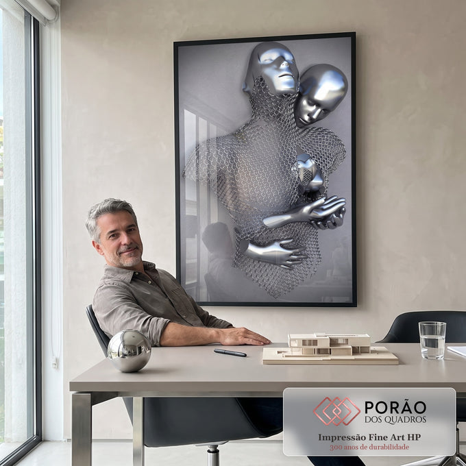 Quadro Decorativo Amor Eterno: Enlace de Almas em Prata em escritorio moderno - quadros decorativos para sala