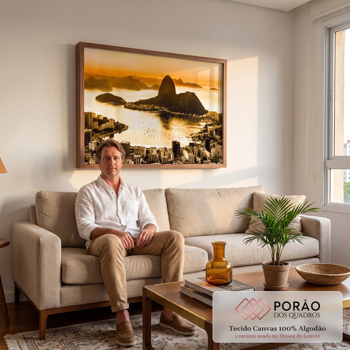 Quadro Decorativo Crepúsculo Inspirador no Rio de Janeiro em sala de estar moderna - quadros decorativos para sala