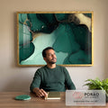 Quadro Decorativo Abstração Elegante em Verde e Dourado em escritorio moderno - quadros decorativos para sala
