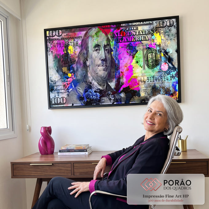 Quadro Decorativo: Benjamin Franklin Modernizado e Colorido em escritorio moderno - quadros decorativos para sala