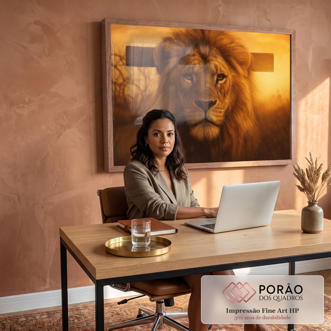 Quadro Decorativo Leão Majestoso em escritorio moderno - quadros decorativos para sala