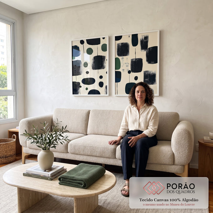 Quadro Decorativo Dupla de Beleza Abstrata em sala de estar moderna - quadros decorativos para sala