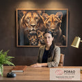 Quadro Decorativo Magnífica Família de Leões em escritorio moderno - quadros decorativos para sala
