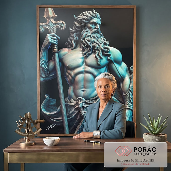 Quadro Decorativo Deus do Mar: Poder e Mistério em escritorio moderno - quadros decorativos para sala