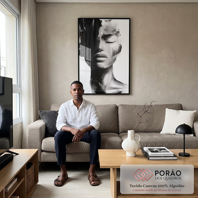 Quadro Decorativo Serenidade em Preto e Branco em sala de estar moderna - quadros decorativos para sala
