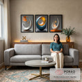 Conjunto Abstrato de Quadros Fluídos - Movimento e Elegância em 3 Peças em sala de estar moderna - quadros decorativos para sala