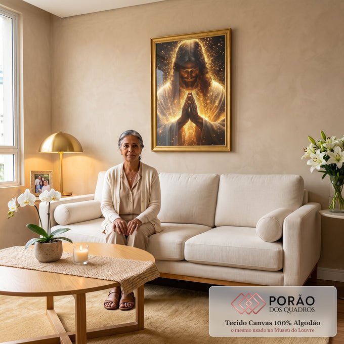 Quadro Decorativo: A Luz da Oração Divina em sala de estar moderna - quadros decorativos para sala