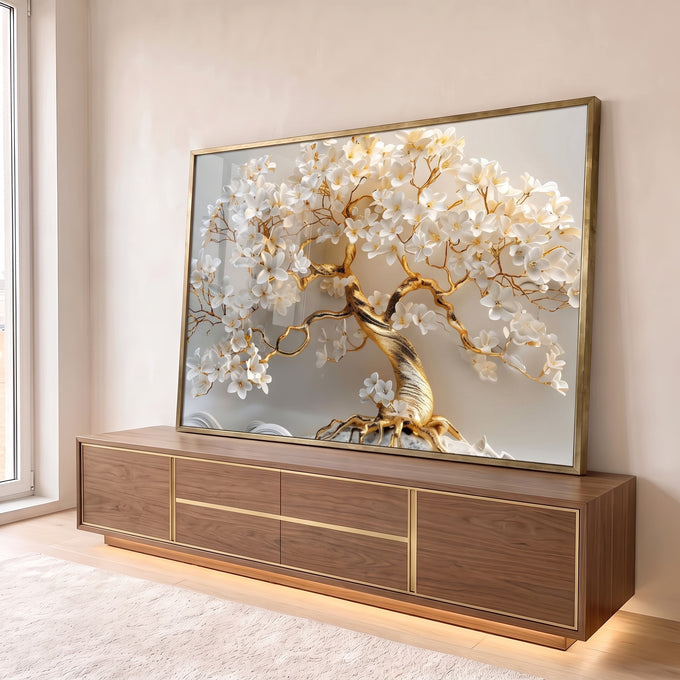 Quadro Decorativo Arvore da Vida em Dourado - Arte que Inspira em ambiente decorado - quadros decorativos para sala