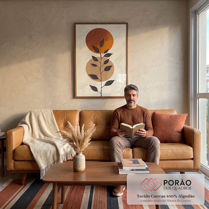 Quadro Decorativo Serenidade Botânica Minimalista em sala de estar moderna - quadros decorativos para sala