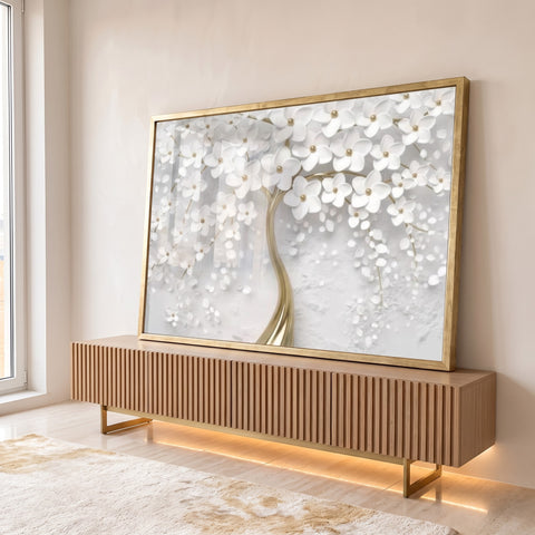Quadro Decorativo: Árvore Branca & Dourada - Exclusividade em ambiente decorado - quadros decorativos para sala