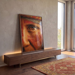 Quadro Decorativo - Rosto Ancestral Arte da Conexão Humana em ambiente decorado - quadros decorativos para sala