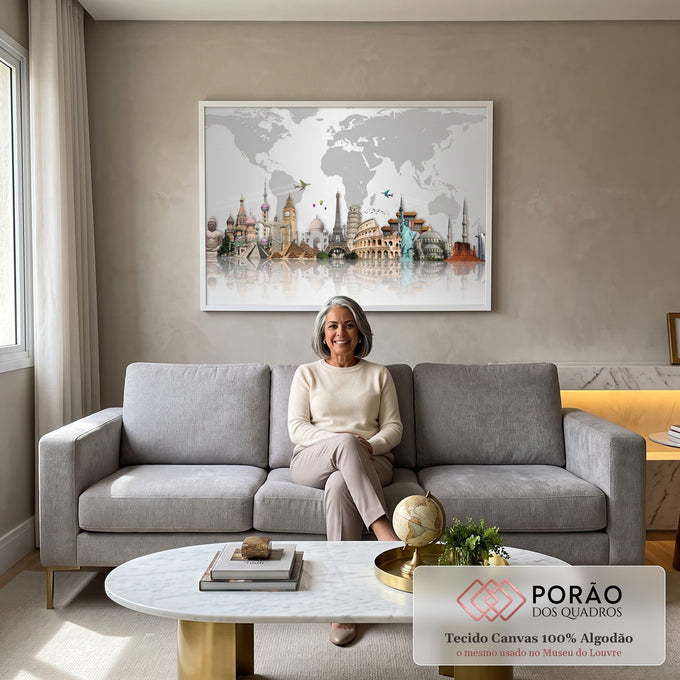 Quadro Decorativo Mapa de Maravilhas: Exploração Única em sala de estar moderna - quadros decorativos para sala