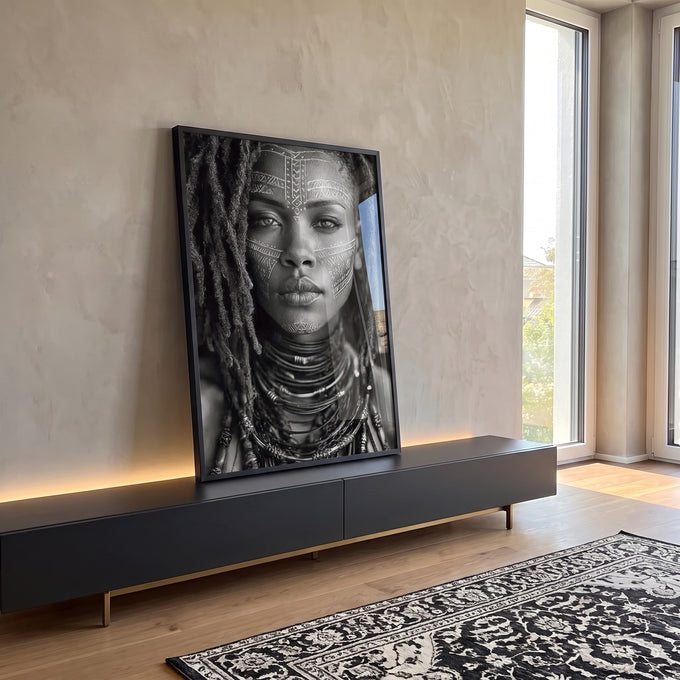 Quadro Decorativo Mulher Forte em Preto e Branco em ambiente decorado - quadros decorativos para sala