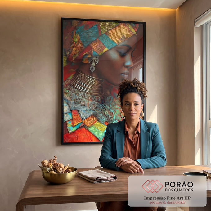 Quadro Decorativo Retrato Feminino Vibrante em escritorio moderno - quadros decorativos para sala