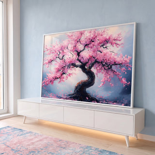 Quadro Decorativo Árvore da Vida com Pétalas Rosas - Arte que Inspira em ambiente decorado - quadros decorativos para sala