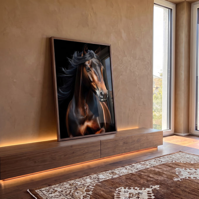 Quadro Decorativo Beleza do Cavalo em ambiente decorado - quadros decorativos para sala