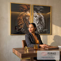 Quadro Decorativo Duo Leão - Elegância Realista para Seu Ambiente em escritorio moderno - quadros decorativos para sala