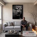 Quadro Decorativo Buda em Cinza Elegante em sala de estar moderna - quadros decorativos para sala