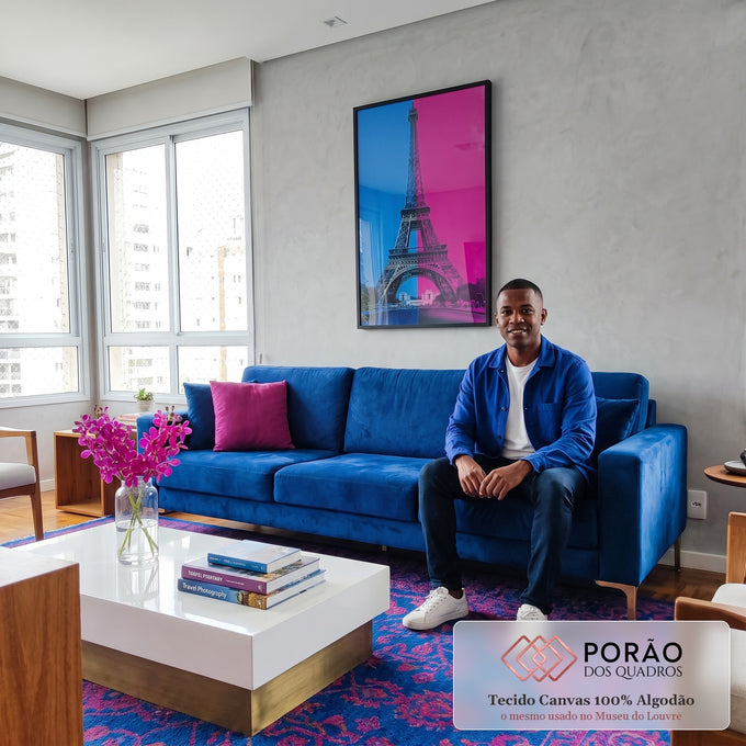 Quadro Decorativo Torre Eiffel Moderna em sala de estar moderna - quadros decorativos para sala