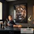 Quadro Decorativo: Majestade do Leão Selvagem em escritorio moderno - quadros decorativos para sala