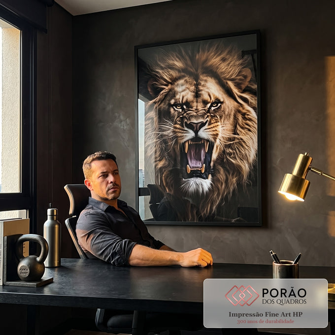 Quadro Decorativo: Majestade do Leão Selvagem em escritorio moderno - quadros decorativos para sala