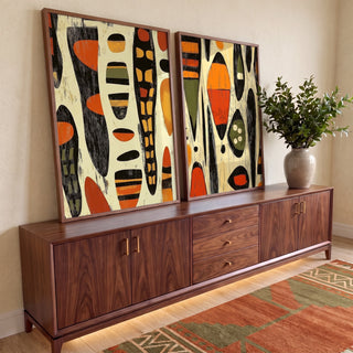 Quadro Decorativo Abstrato African Inspired - Amarelo e Laranja Vibrante em ambiente decorado - quadros decorativos para sala